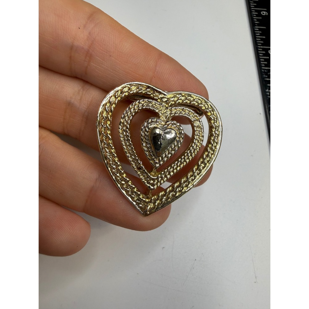 Gerrys Triple Heart Brooch Mixed Metal Gold Silver Tone Textured Rope Pin